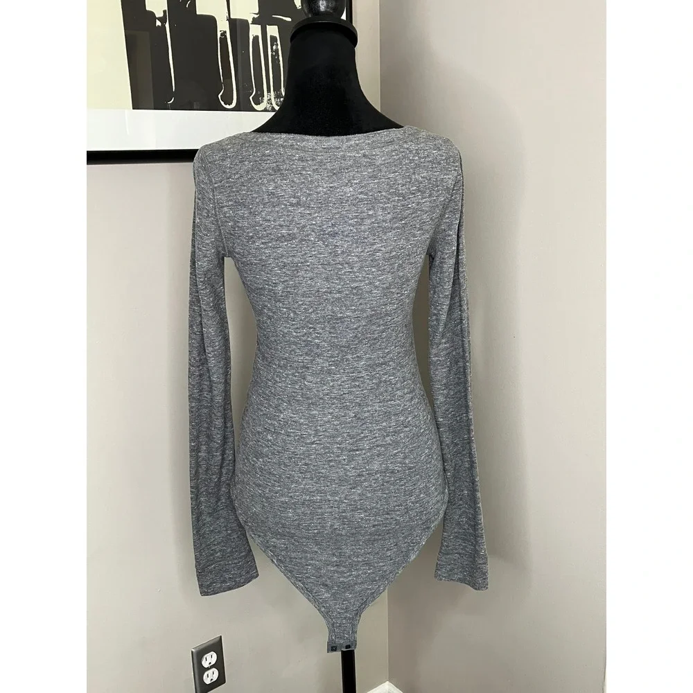 Free People Intimately Dylan Henley Thermal Long Sleeve Bodysuit Grey Small NWOT - Picture 4 of 10